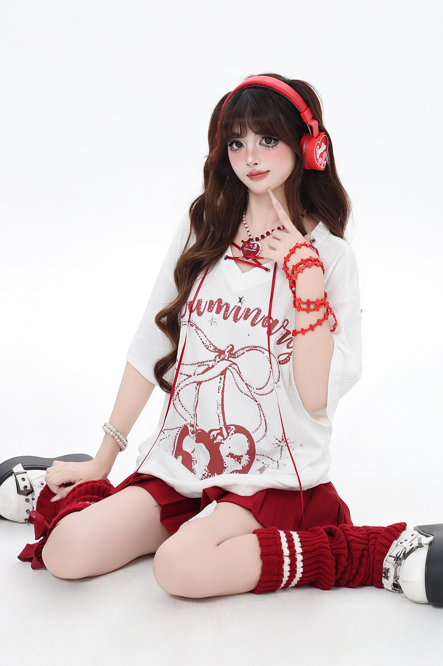 Cherry V-Neck Sweet Tropical Island T-Shirt Cover-Up