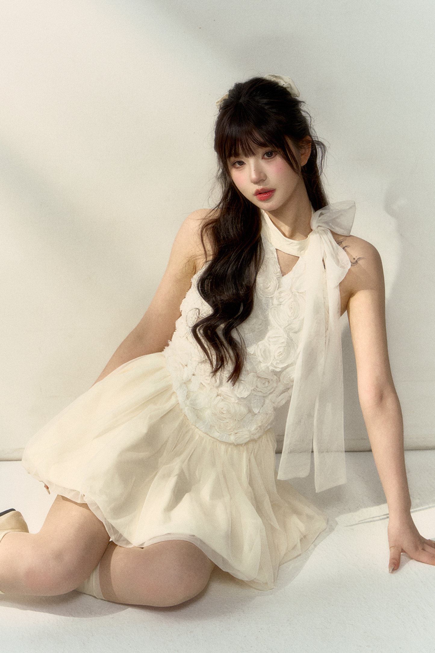 Long + Sweet Sleeveless Short Flower French Skirt Balloon Top