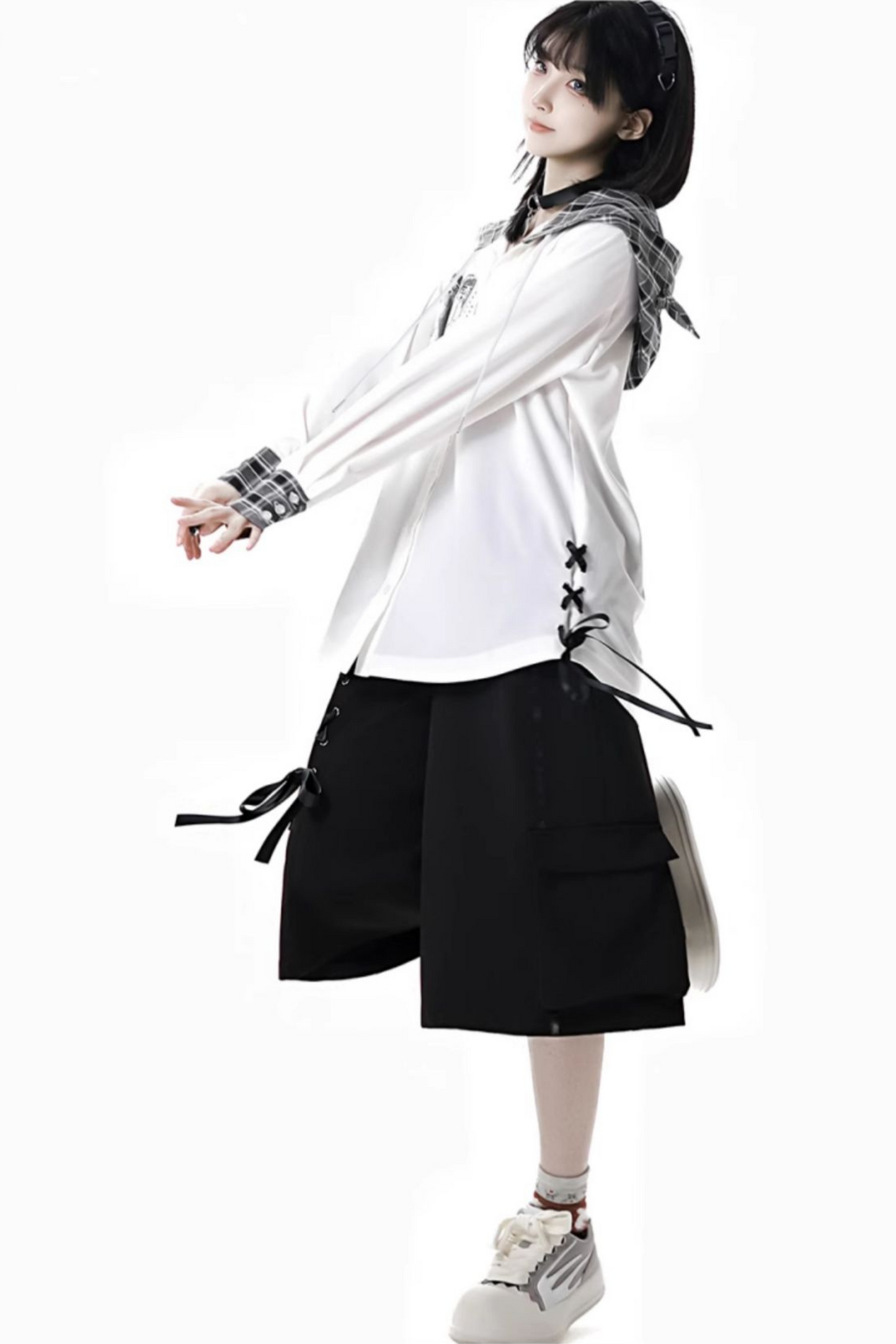 + Half Check Hooded Top Pants Shirt