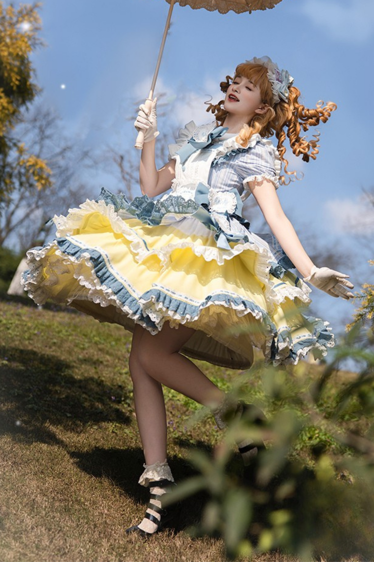 Mädchen Schürze Leichte Rüschen Lolita Kleid +
