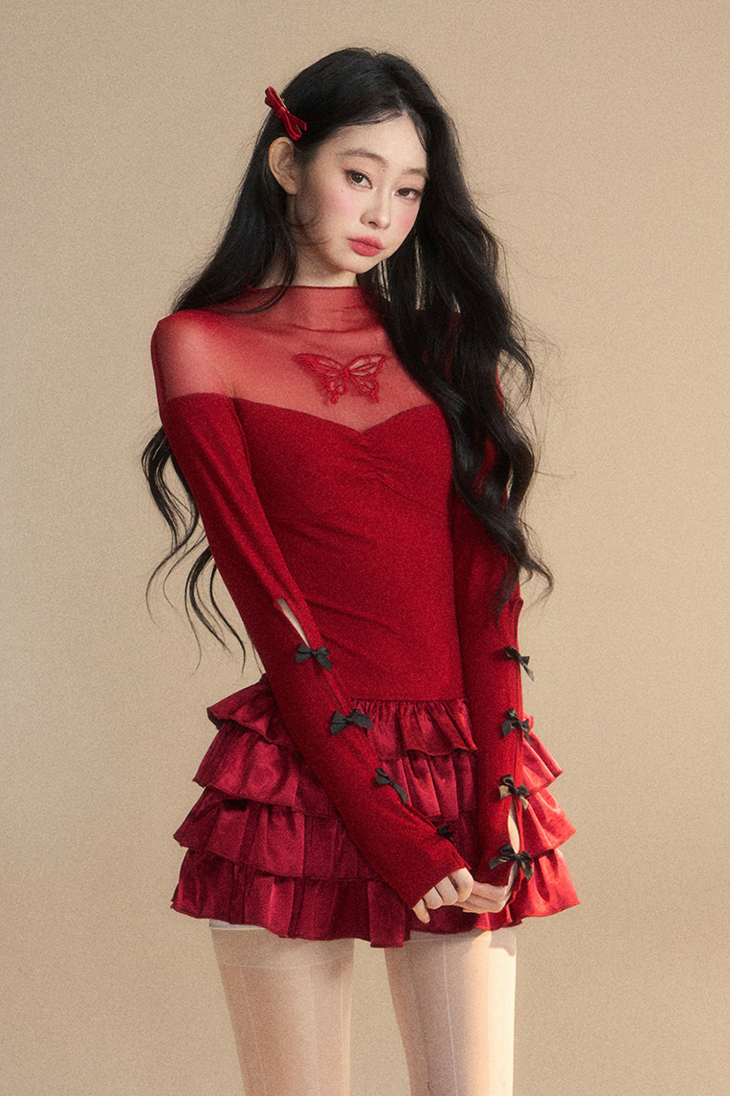 Frilled Chic Sheer Short Reservations Dress