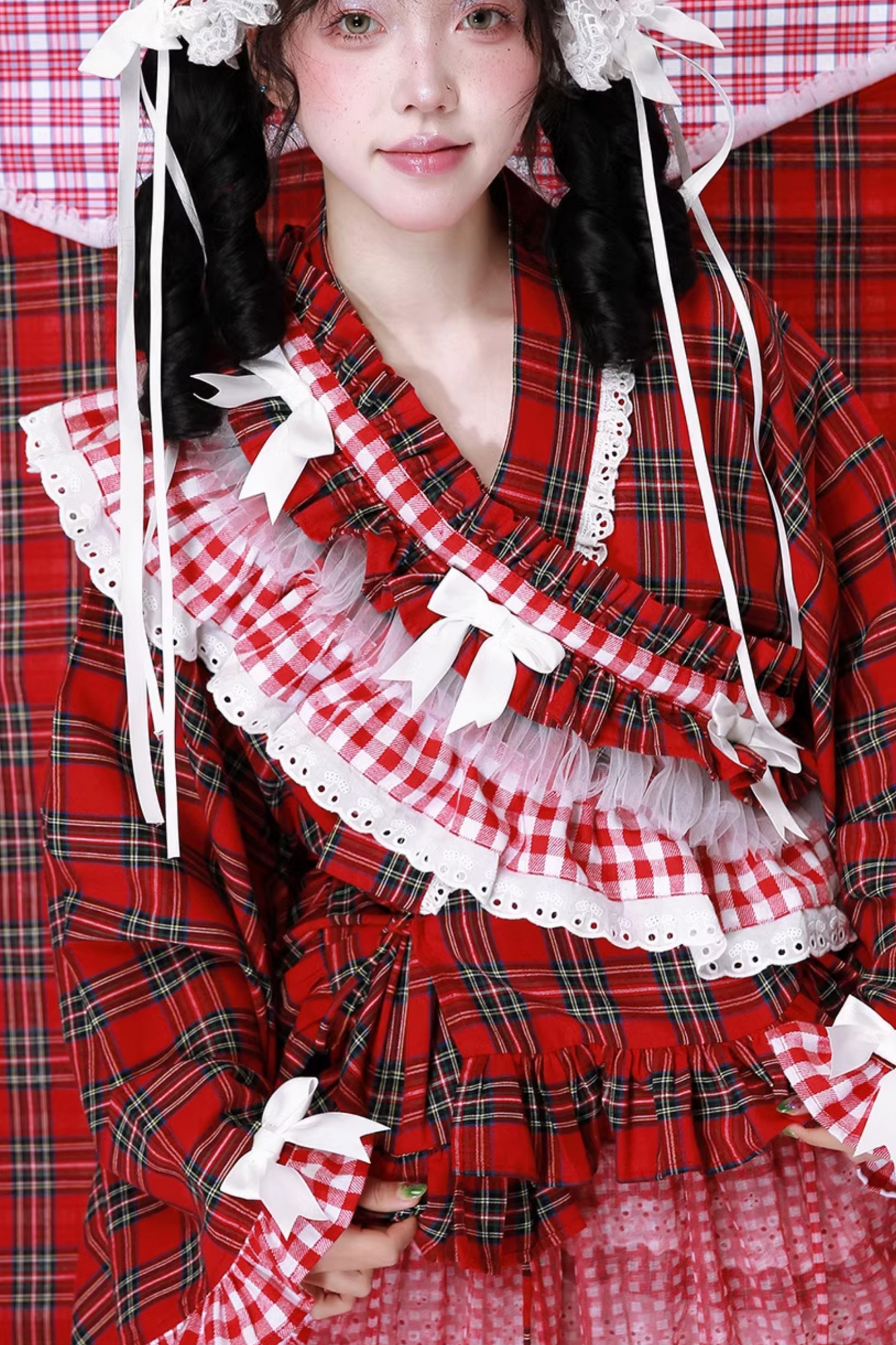 Retro Check Kimono-style Top