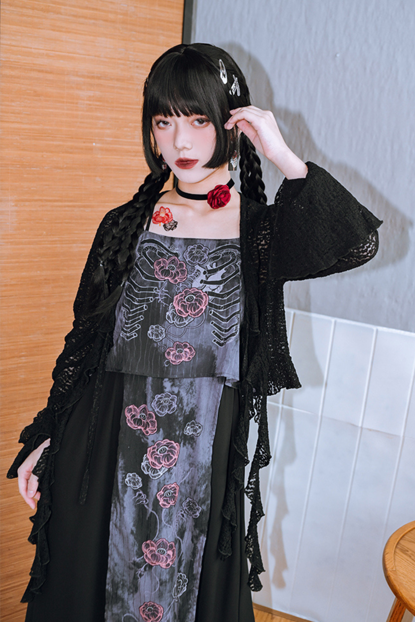Print Dark Bone Dress Flower Halter