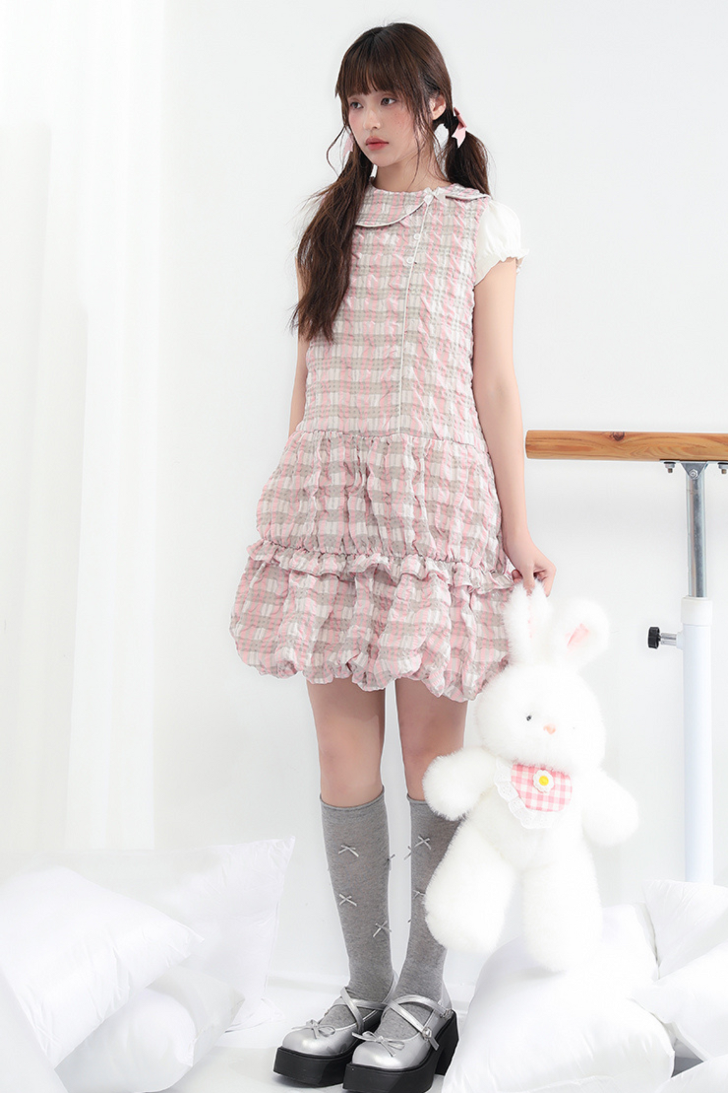 Ruffle Girly Color Sleeve Block Sweet Dress