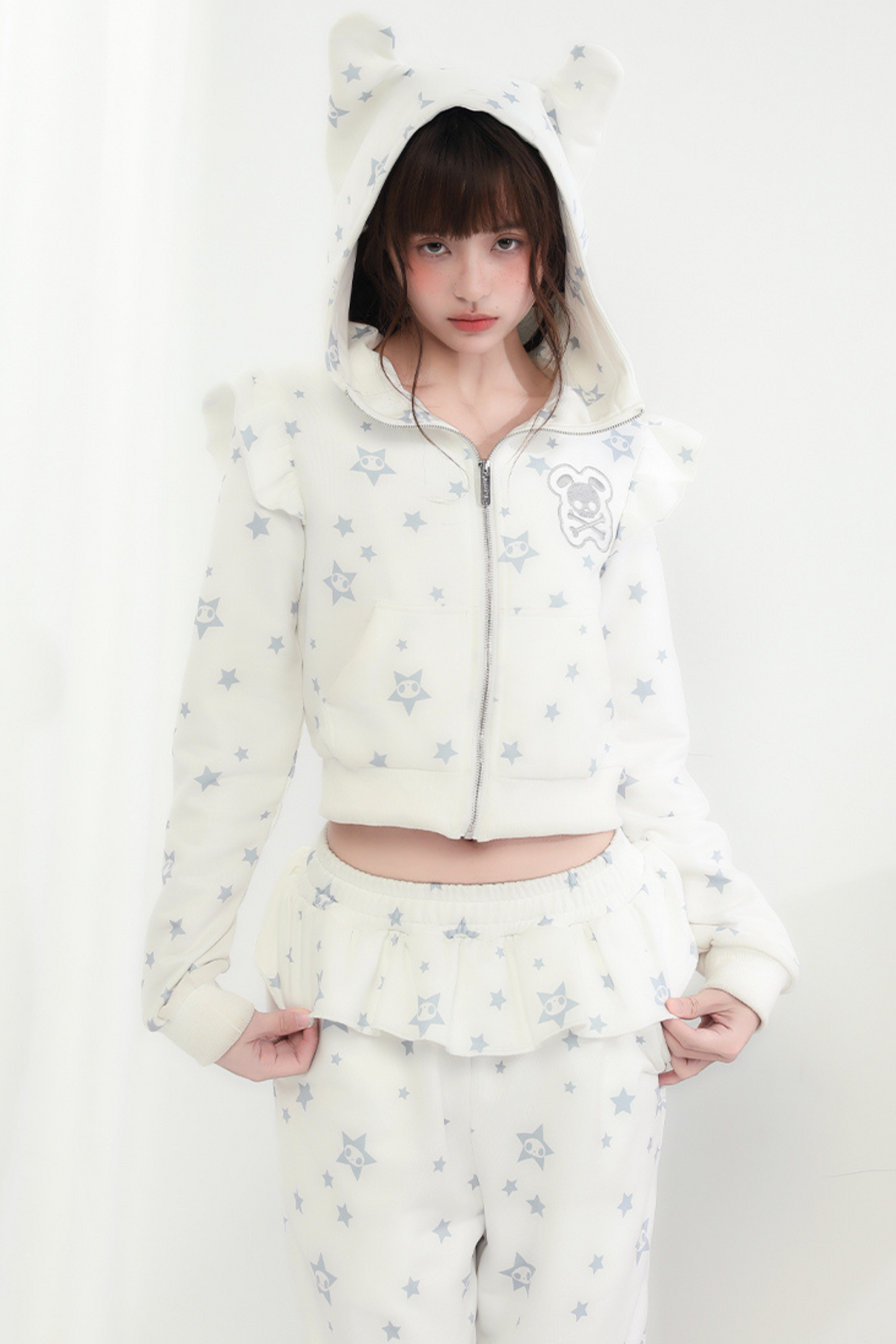 Hoodie Animal Ruffle Pants Loose Ear Hooded +