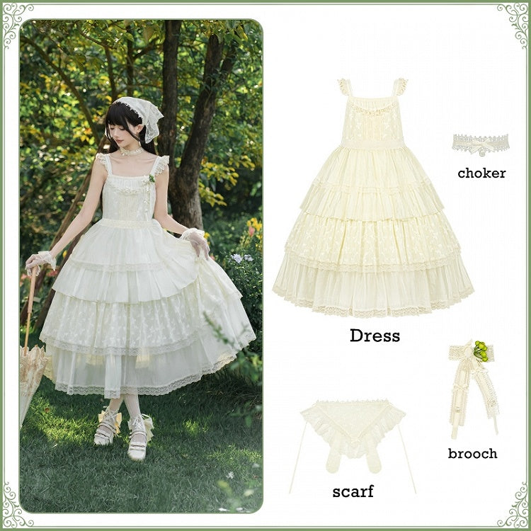 Dress Butterfly Creamy Lace JSK Set Lolita Layered Full Patched
