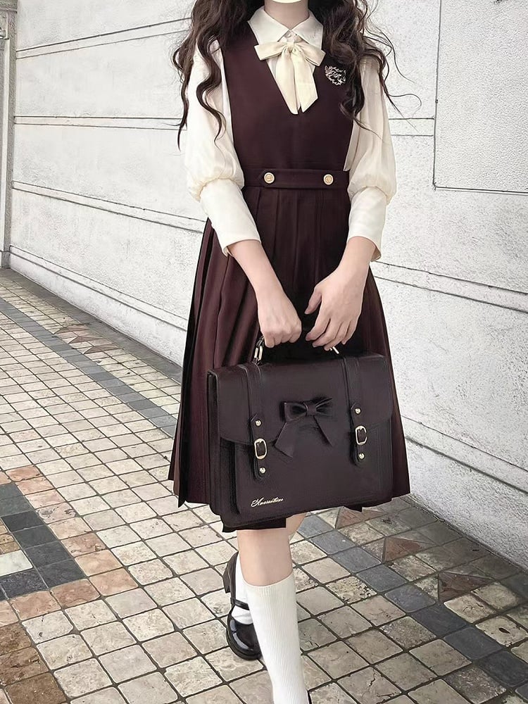 with 70cm Brown / Embroidery High Waist Box Pleat Overall Dress 65 Dove