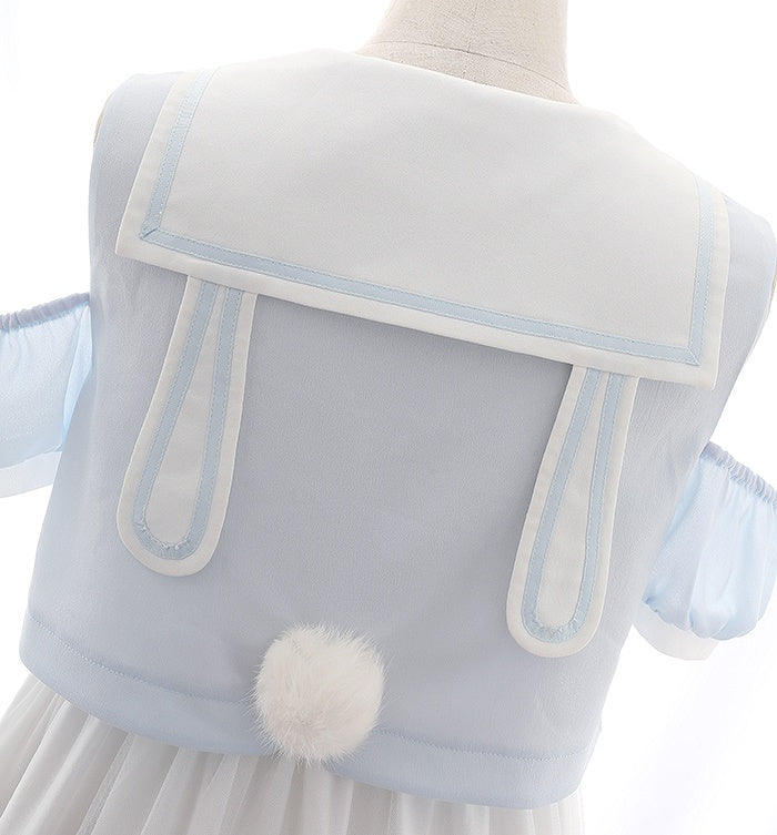 Collar Pink/Blue Bunny Ear and Tail Detail Sailor Chiffon Back