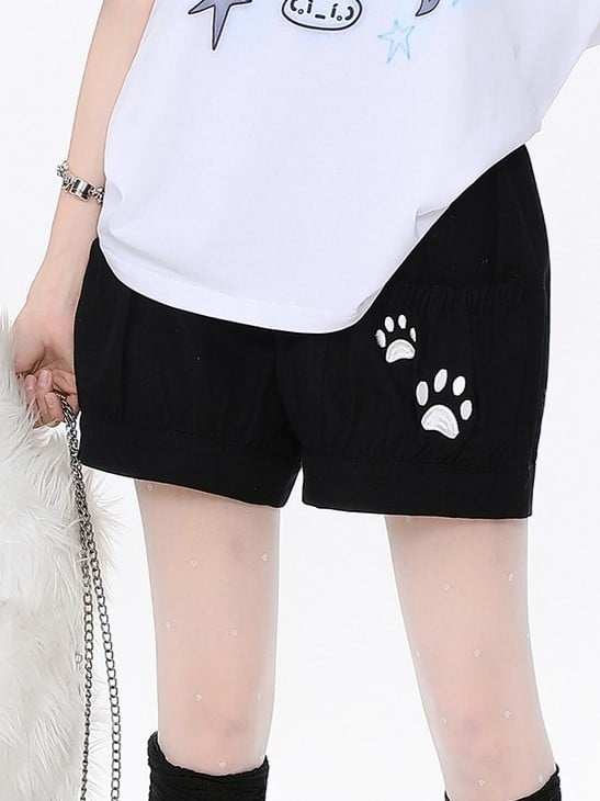 Embroidered Dog Paw Shorts Blue/Pink/Black