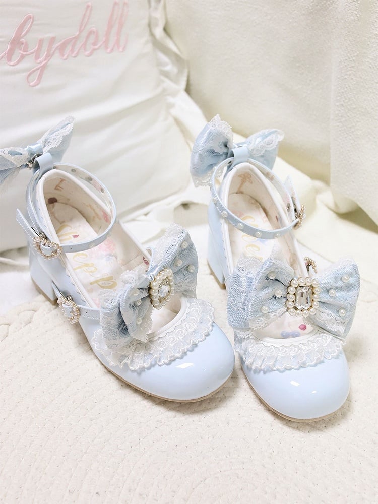 Polished And Bowknot Decorated Blue Detachable Beaded Rhinestone