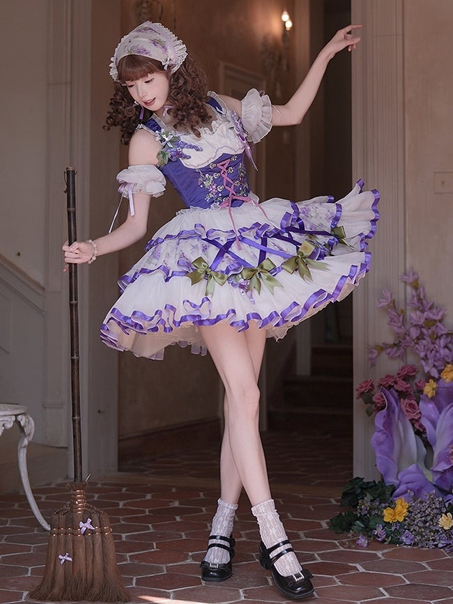 Bavaria / Set Blazer Cropped Top Full Skirt Corset Lolita Outfit - Style Waistcoat Purple Octoberfest