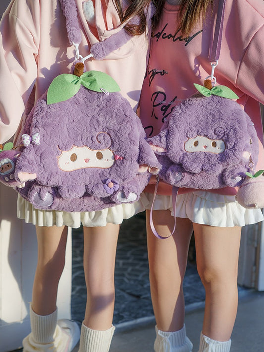 パープルのキュートなラムのぬいぐるみフラップバックパックバッグ ミドル/ラージサイズ