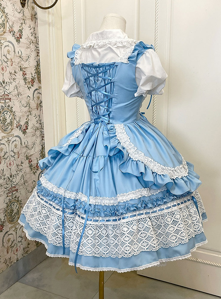 Blaues Mieder mit Herz, abnehmbar, gepolstert, Schulkleid, alter Lolita-Pulloverrock