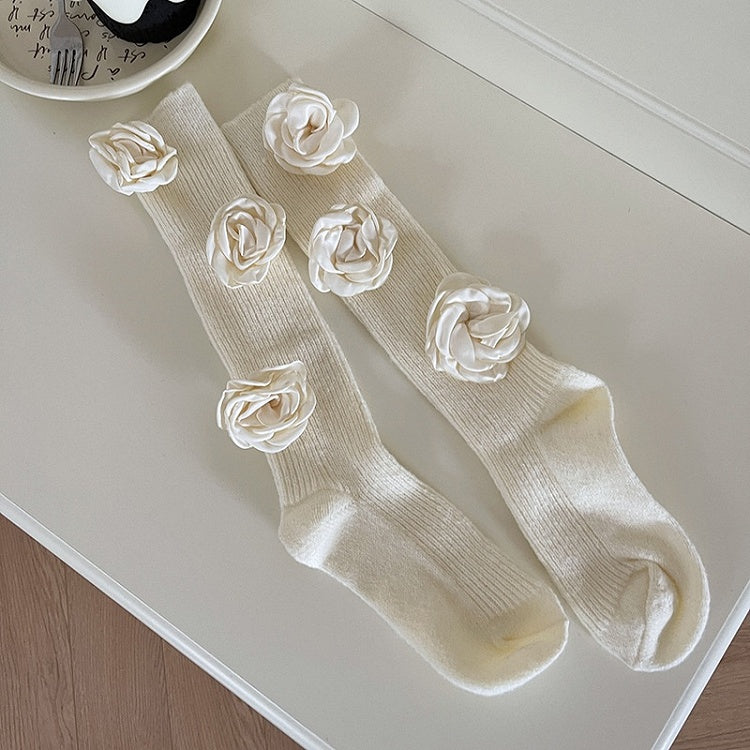 Red Sweet Calf Socks With White Camellias