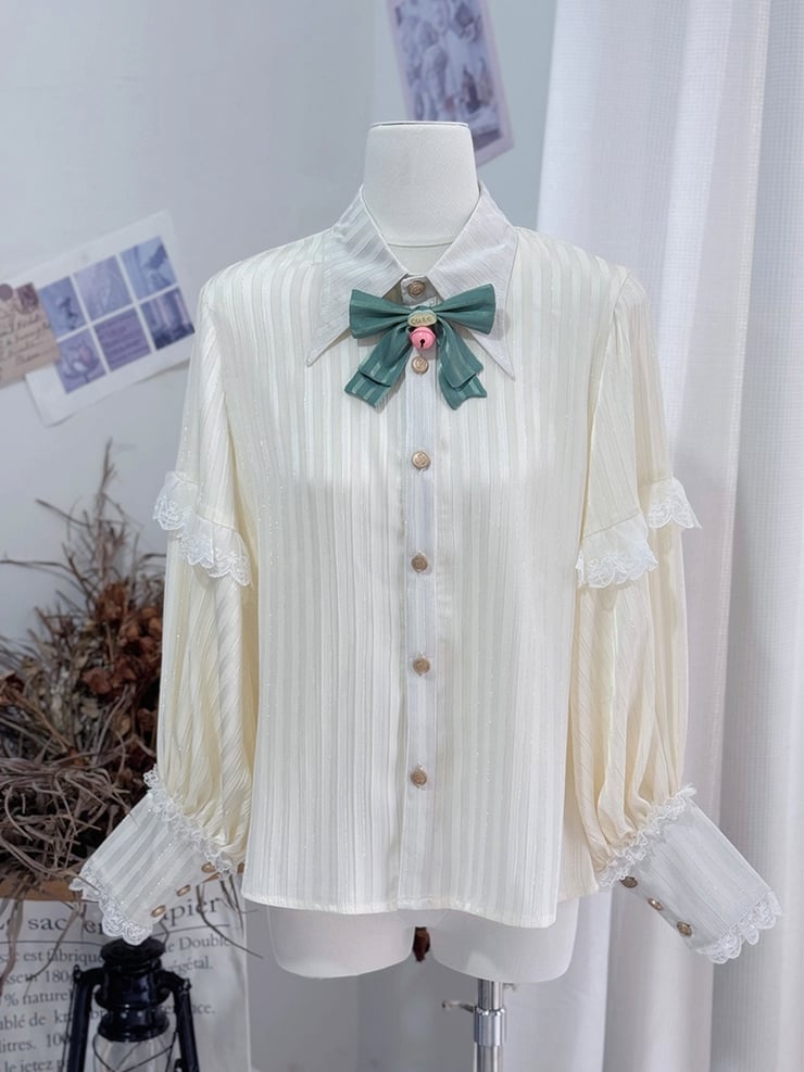 Hemd Foldover Spitz Ouji Kragen Lolita Ärmel Lange Creme
