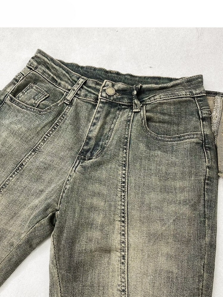 Design Jeans Silhouette Lace-up Faded Glamorous Wash Bittersweet Detail Kawaii Green Flare