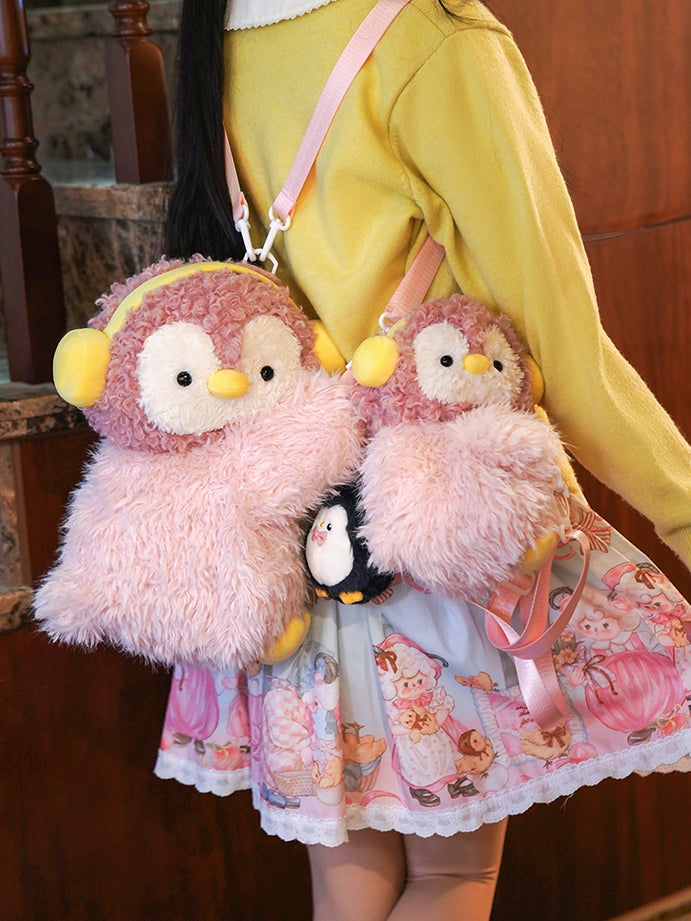 Keychain Plush Bag + Penguin Cute Middle/Large Pink Backpack/Crossbody Size