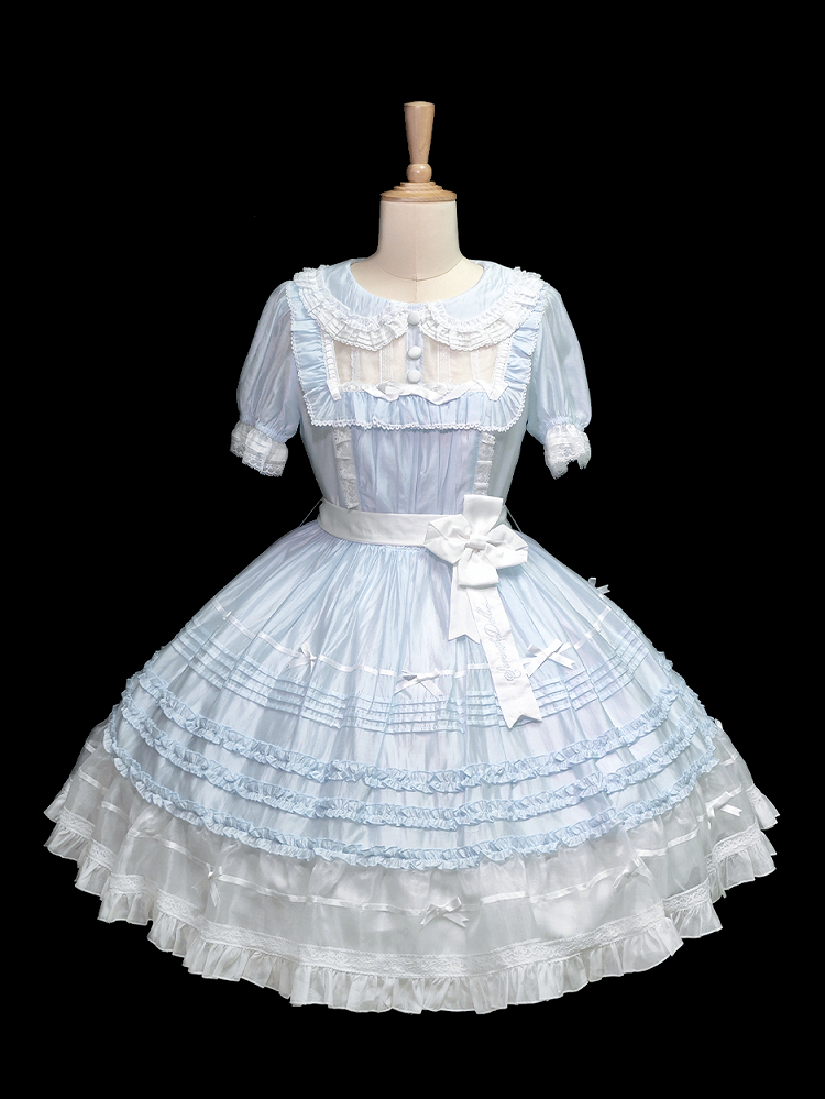 and Peter Collar Lolita Short Blue Pan Dress Sleeves White