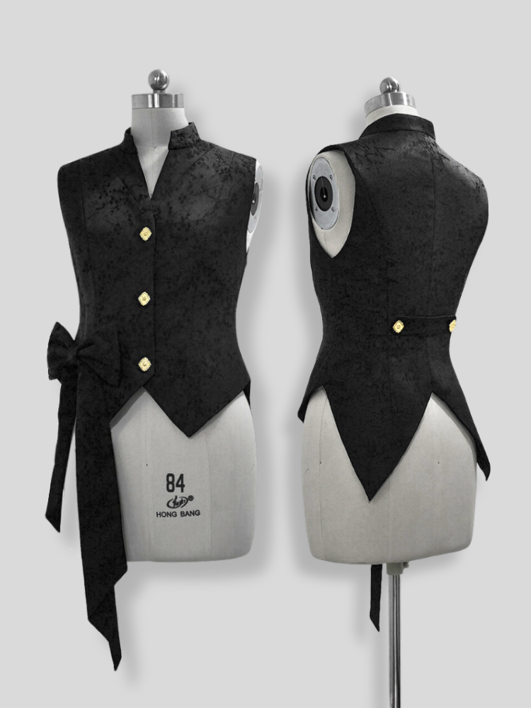 Ouji Waistcoat Collar Jacquard Banded Black Prince