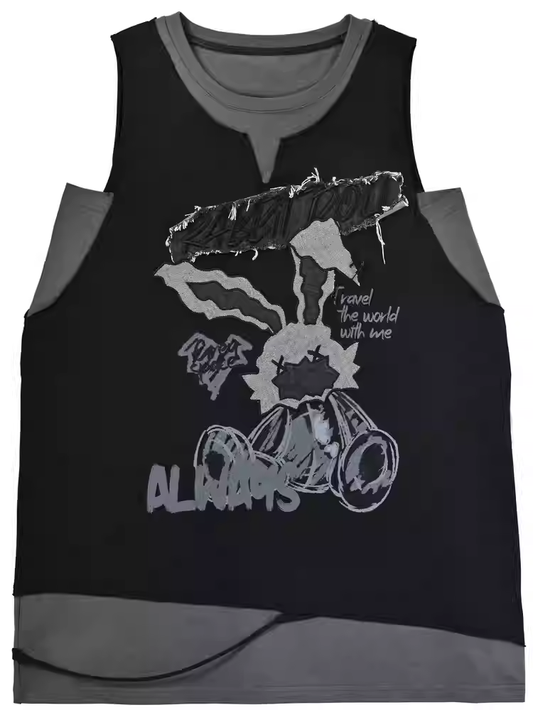 Bittersweet Gray Top Black Applique Tank and Two-pieces Faux Letter Bunny Pattern