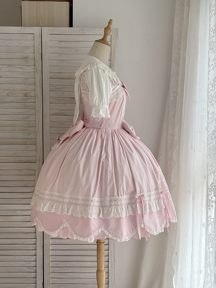 Lolita Old School Pullover Saum Rosa Kleid Besatz Gewellter Rand Rock