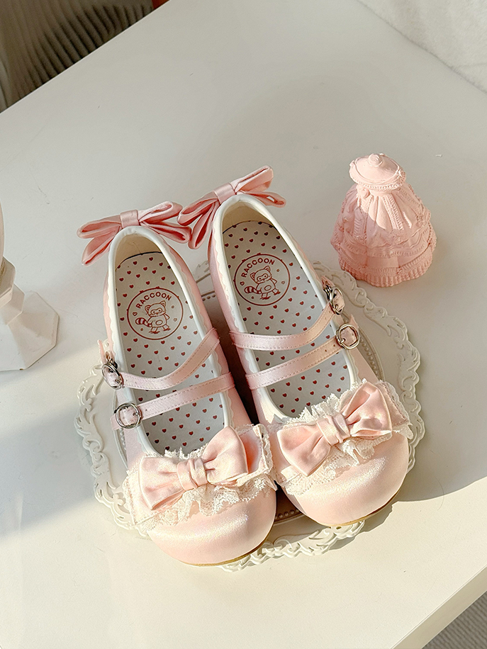 - Mid-heel Edging Lace Janes Mary Lolita Ruffled Sweet Pink