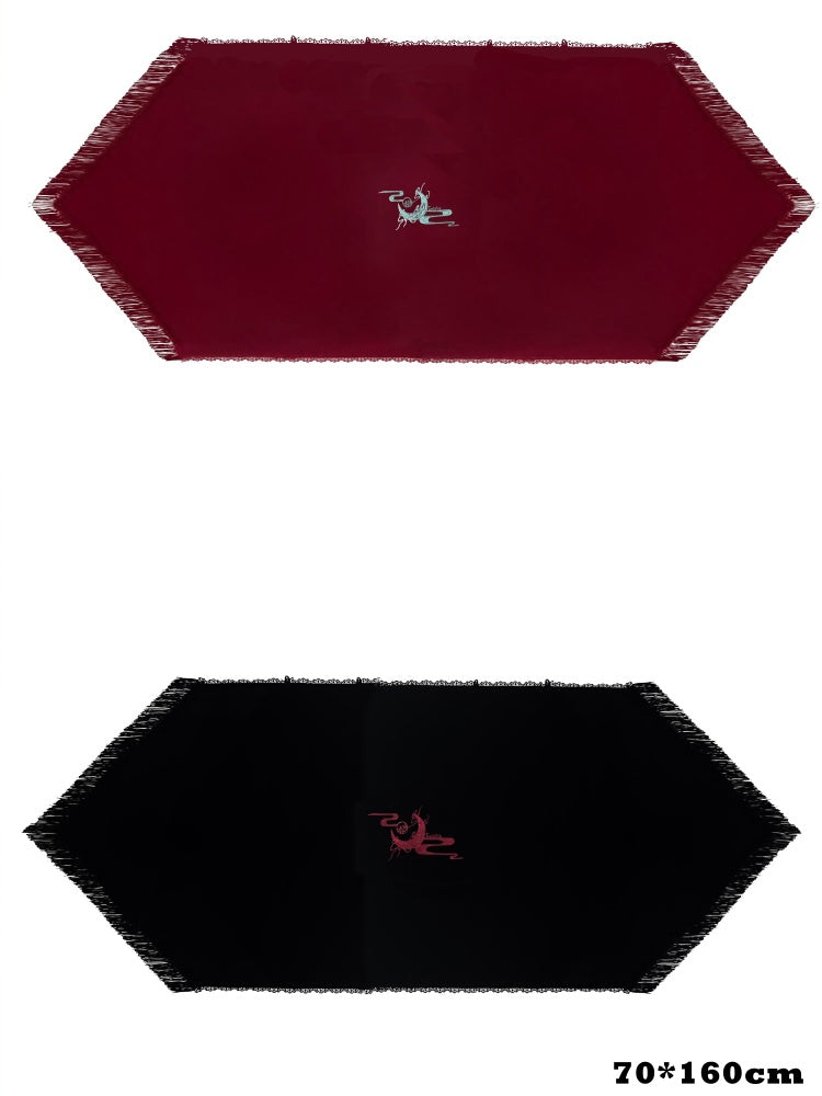 Red / Black / Purple Dragon and Moon Embroidery Shawl