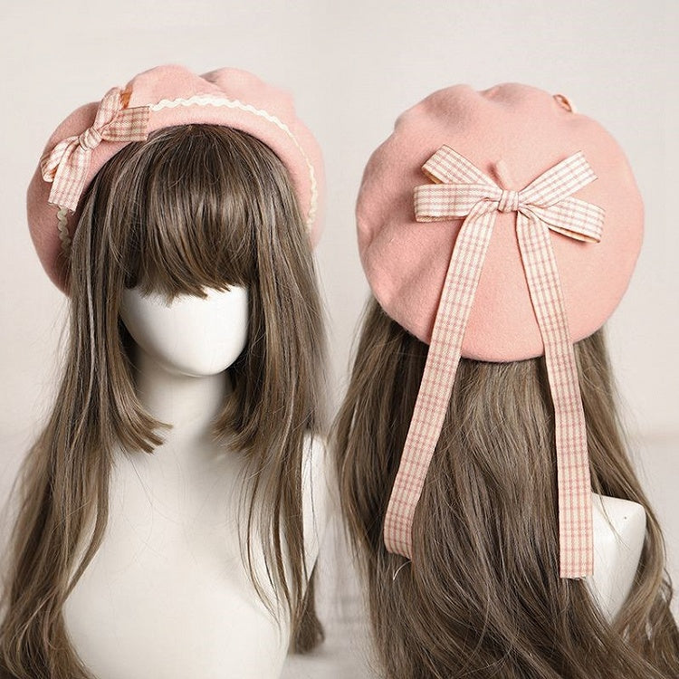 – Bow with Plaid Beret 10 Accents Embellished Options Color
