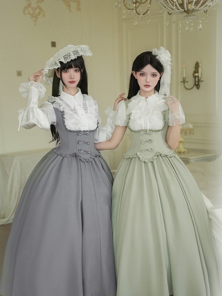 Ruffle Trimming Jumper Edge Green Bust Scalloped Elegant Skirt Dress Lolita Under Classic