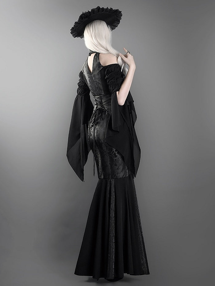 Black High Waist Snakeskin Grain Gothic Lolita Mermaid Skirt