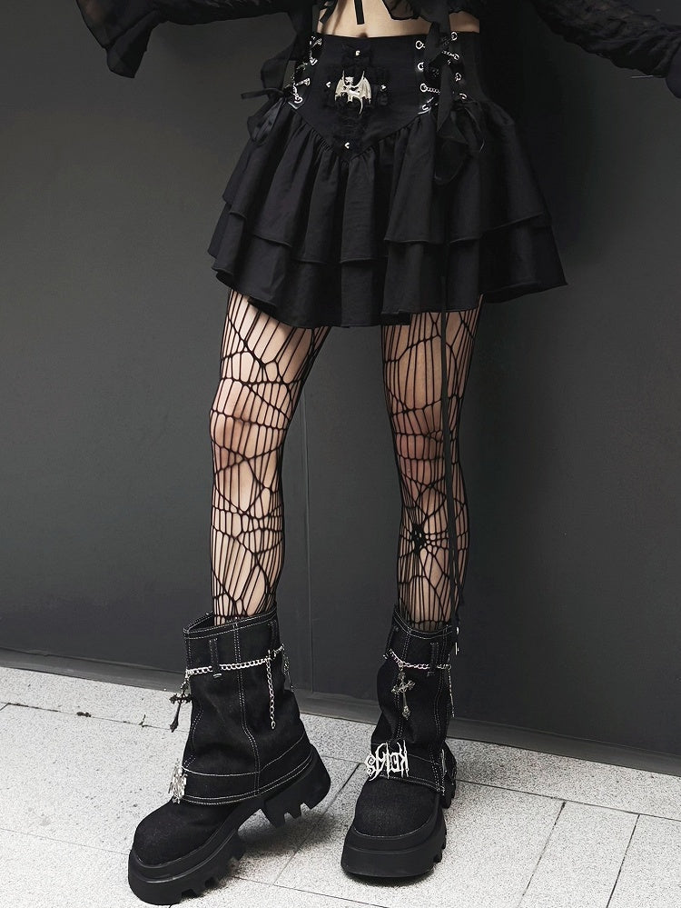 Punk Dragon verziert schwarzen Stufenrock Criss-Cross-Kette