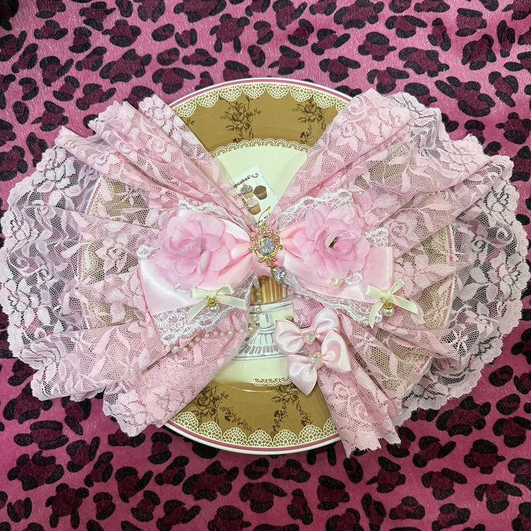 Floral Charm Beaded Rhinestone Pink Decorated Hairclip Design