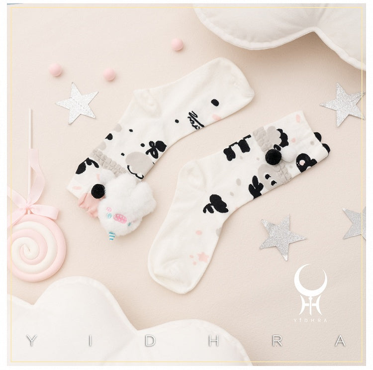 Süße Lolita-Socken mit niedlichem Plüschtier verziert