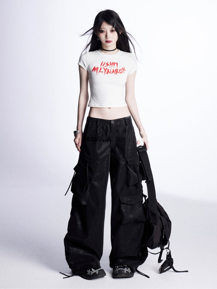 Cropped T-Shirt White Letter Print Bittersweet