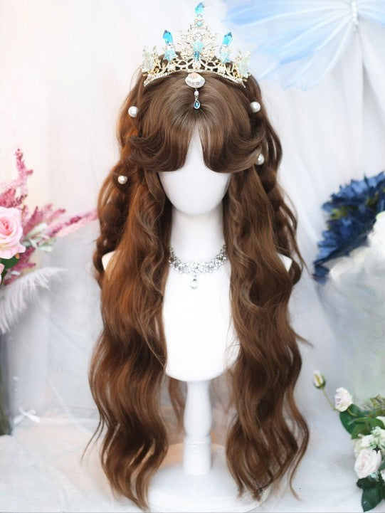 Mit gewellter Perücke Curtain Bangs 70-75CM Blond/Braun/Hellblond