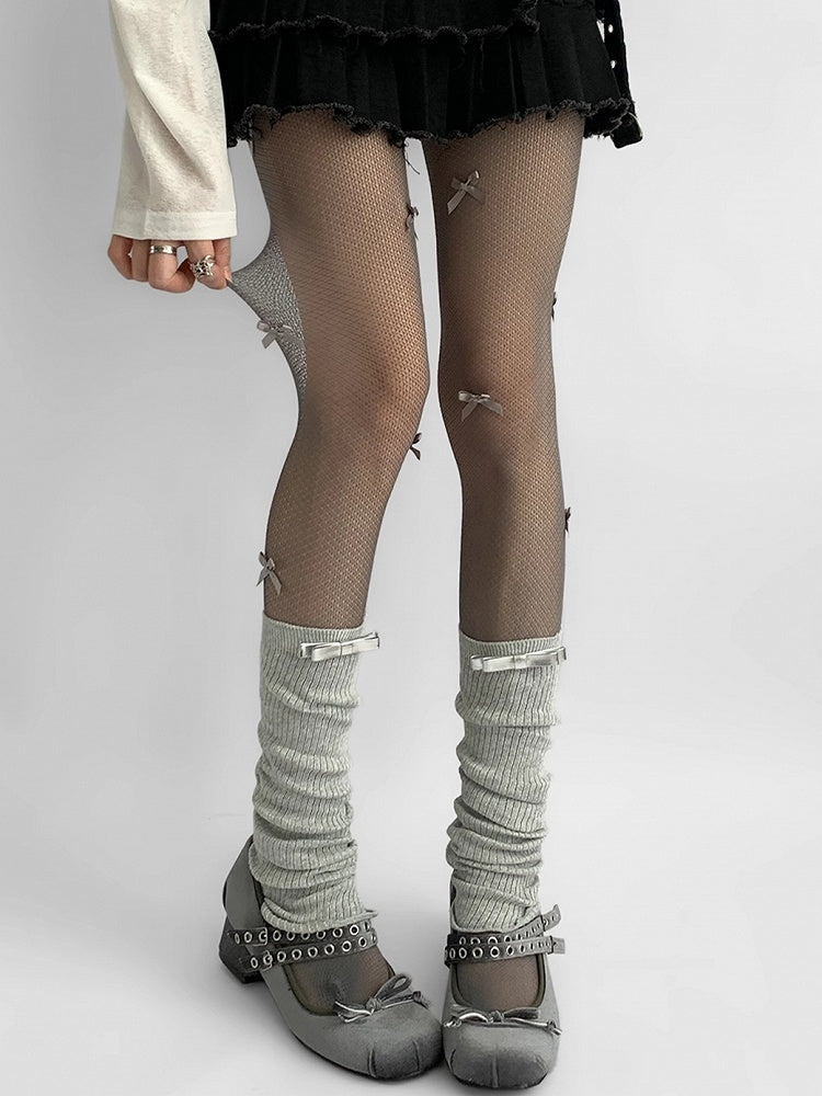 Grau/Braun/Weiße Strumpfhose mit Schleifendetails