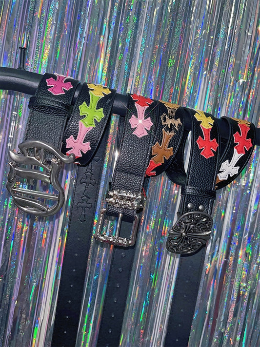 3 Options Black PU Cross Punk Waist Belt