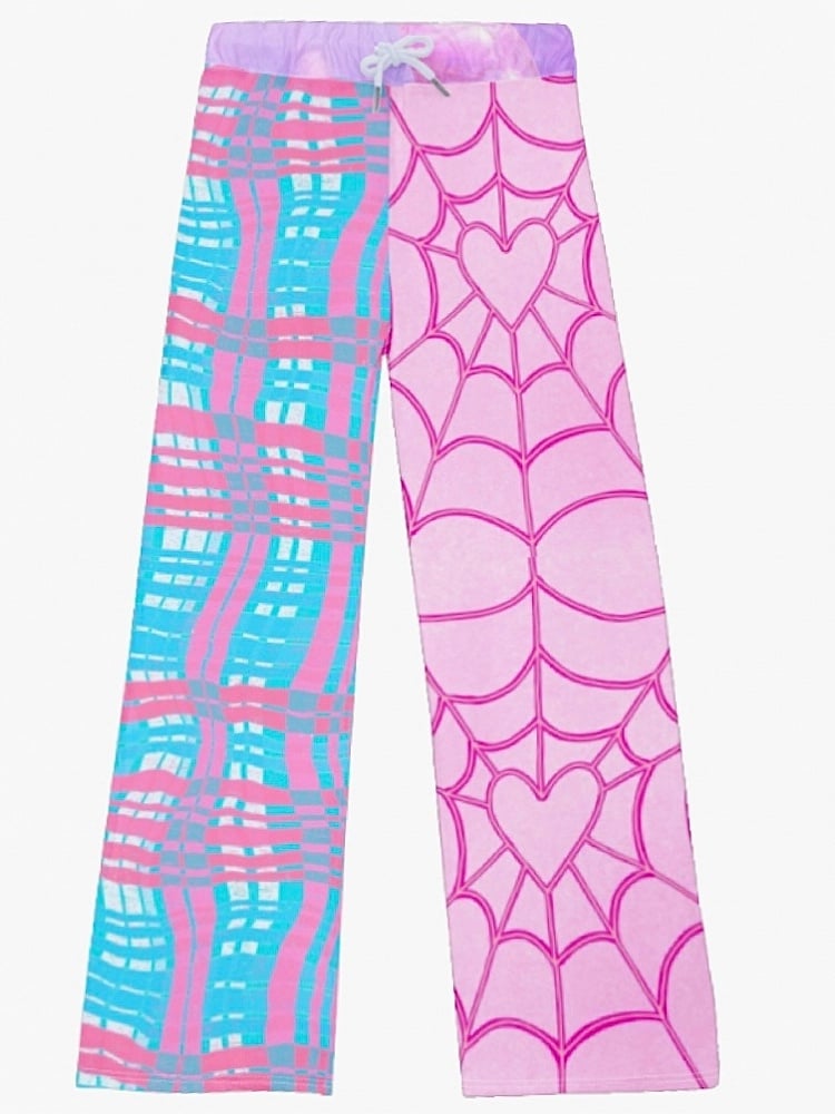 Und Y2K Flare BluePink Plaid Muster Web Silhouette Hose Spinne