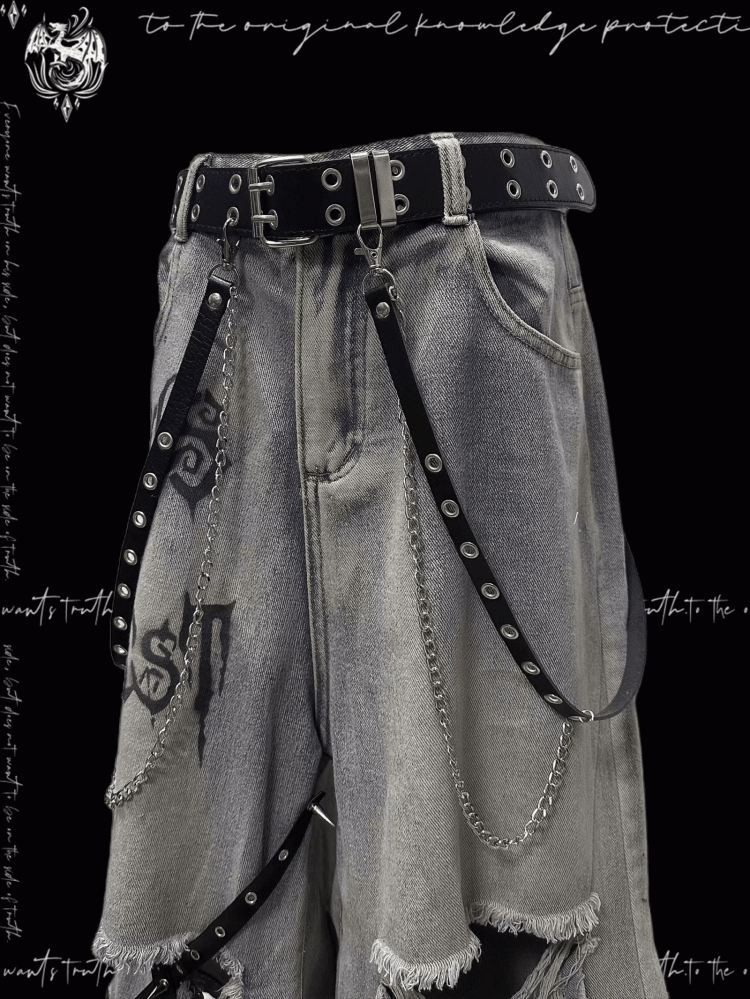 Blue Criss-cross Straps Design Distressed Holes Punk Jeans Y2K