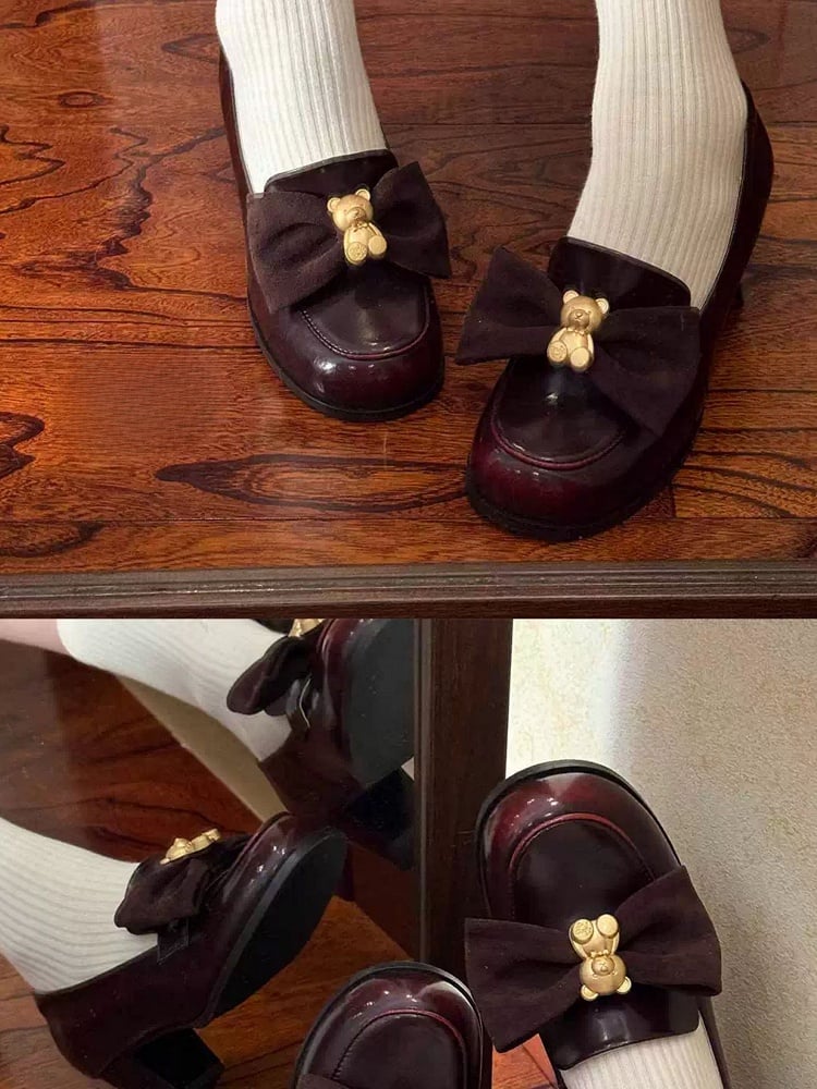 Decorated at Top Loafers Bear Red Bow Wine