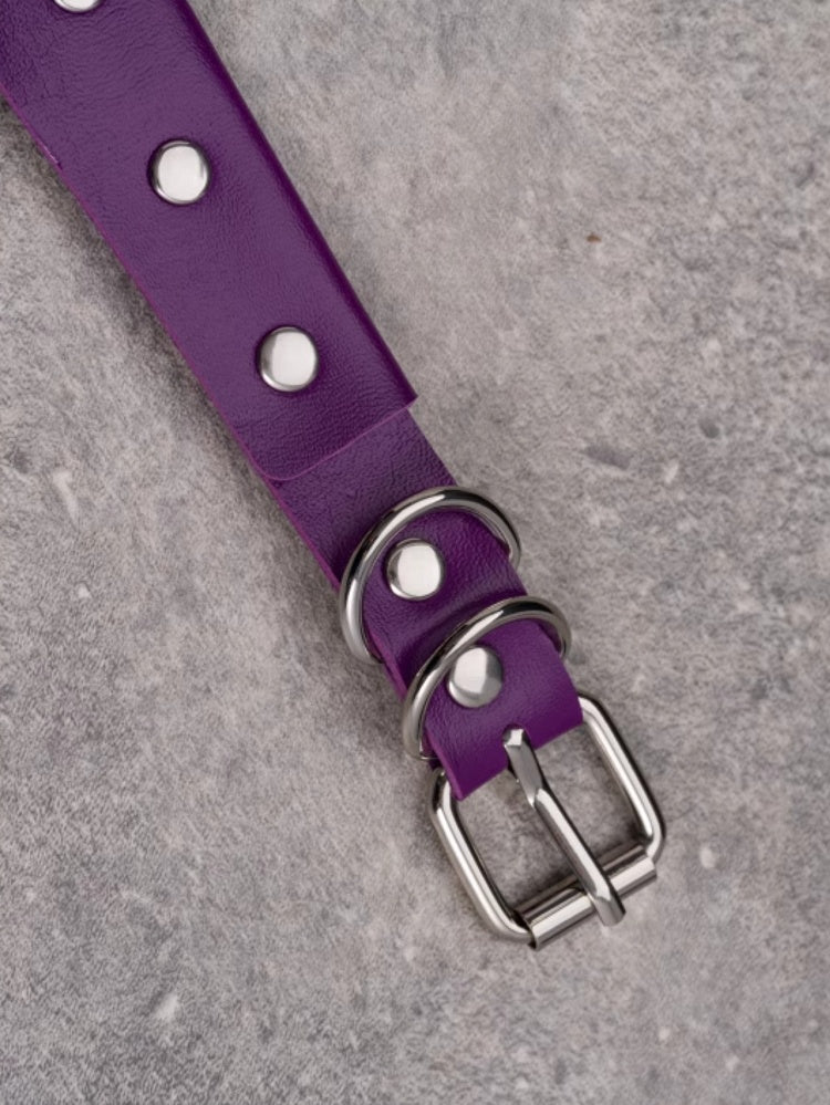 Gothic Cross Decorated Rhinestone Choker Details Purple Studs Pendant