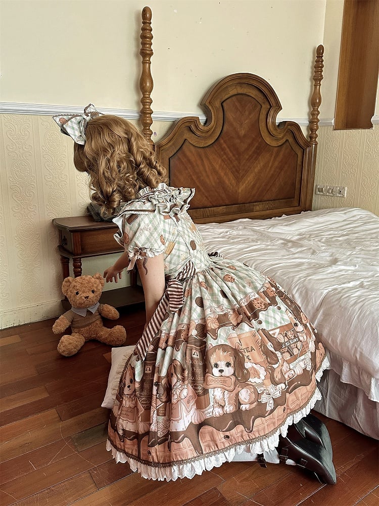 Puppy and Biscuit Green Sweet Lolita Short Sleeves Dress
