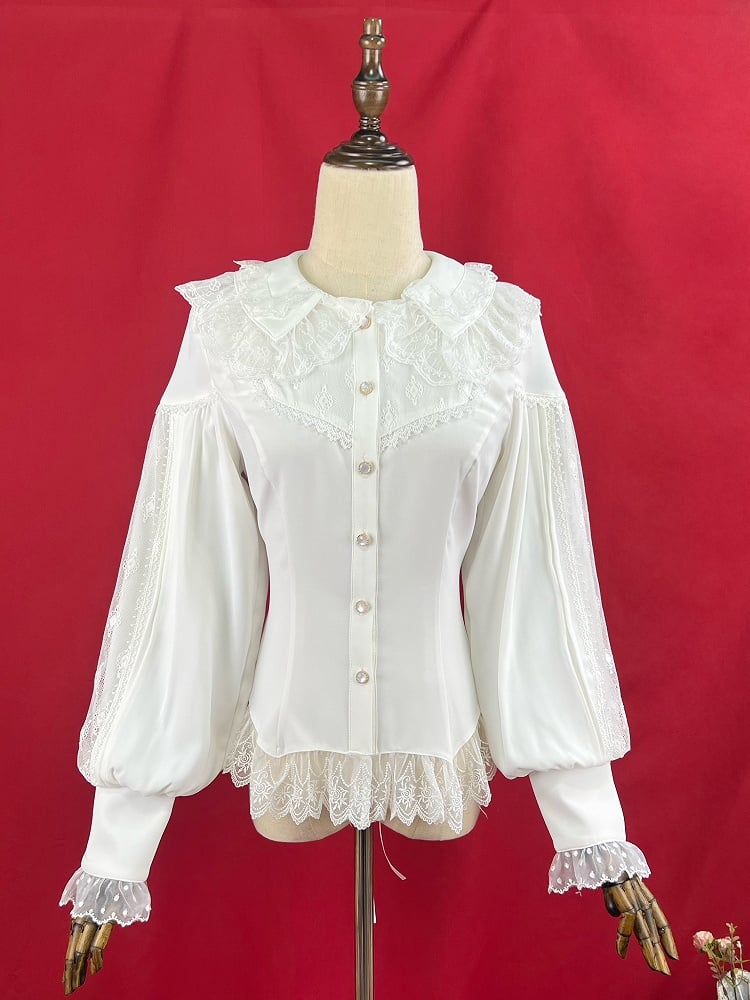 White Double Layered Collar Elegant Long Slevees Shirt
