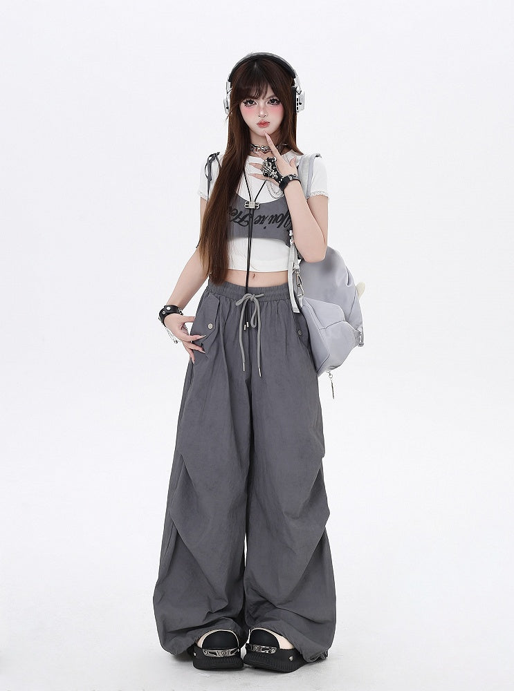 Accessory Waist Punk Asymmetrical Drawstring Waist Wasteland with Pants Gray