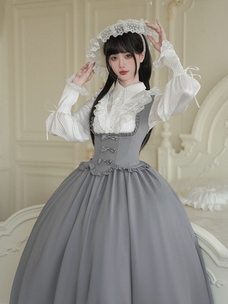 Ruffle Bust Elegant Jumper Lolita Edge Gray Scalloped Classic Under Trimming Skirt Dress