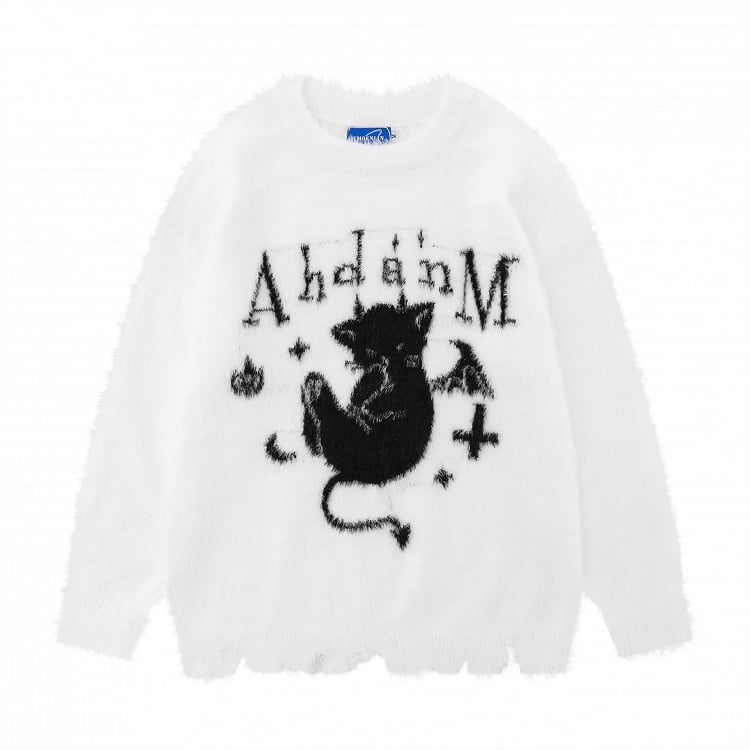 Cozy Kitten Furry Sweater - Perfect for Fall and Winter Black/White