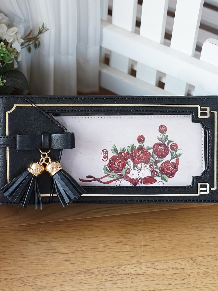 Style Bag Pattern Accent Black Bow Ita Floral PU Cheongsam Fringe With