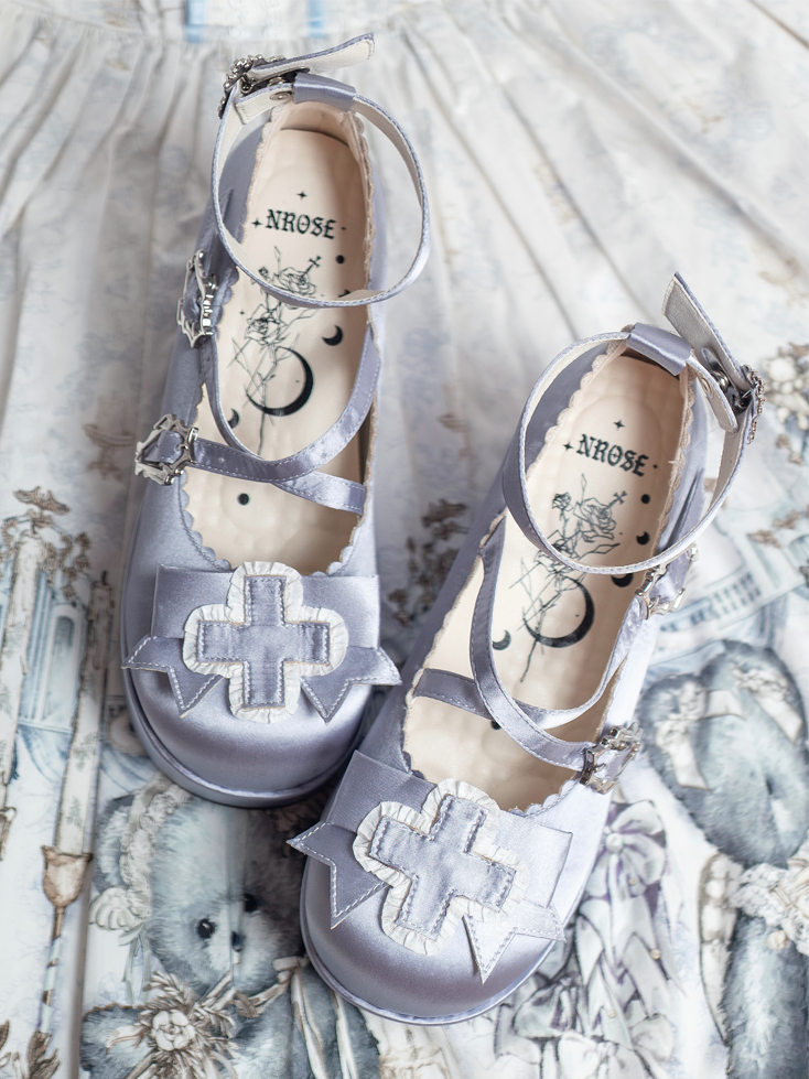 Straps Silver Buckle with Shoes Platform Balletcore Satin Gothic Heel Elegance 6cm Criss-cross Chunky