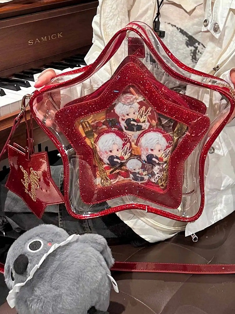 Star-shaped Ita Bag PU Red Badge Set Detachable with Charm
