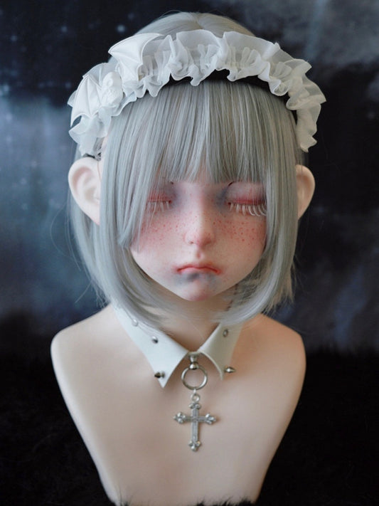 Weißer Gothic Handgemachter Skelett Fledermausflügel Rüschen KC